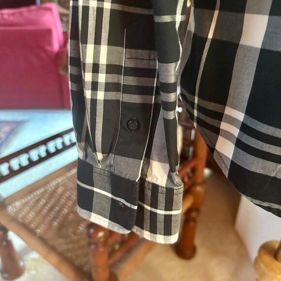 LAUREN RALPH LAUREN White and Black Plaid Ruffle Collar Shirt Blouse – M - Picture 9 of 11